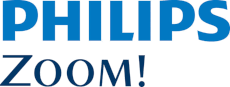 The image displays a logo with the text PHILIPS ZOOM prominently featured against a blue background, suggesting it is related to Philips branding for their product or service called ZOOM.